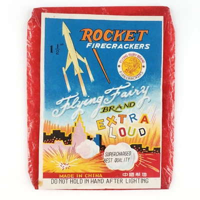 Flying Fairy Rocket Firecracker Label 1940s Chinese Brand Package Ad Art C2321 - Image 1 of 2