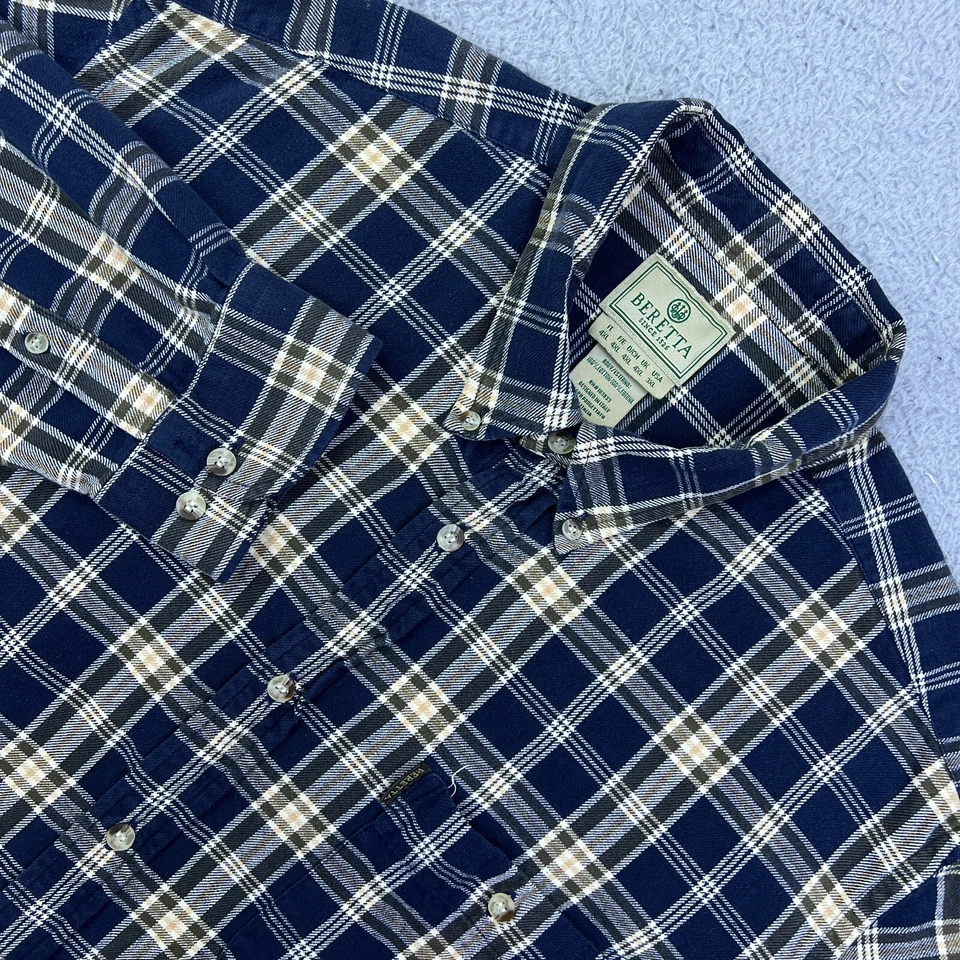 Camisa Beretta de franela de algodón manga larga a cuadros azul marino 3XL con botones para hombre Foto 1 de 4