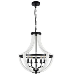Retro 19" Farmhouse Wood Chandelier Lighting Fixtures Pendant Ceiling Lamp - Picture 1 of 10