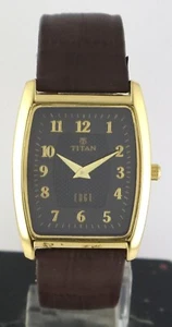 Beautiful Titan Edge Men Black Dial Quartz Stay Stylish Wristwatch Leather Band - Picture 1 of 8