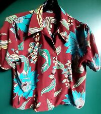 Vintage 40s 1950s Hawaiian Aloha Shirt RAYON FLORAL womans BLOUSE remodel fixer