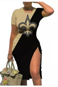 New Orleans Saints Women's Black & Gold Bodycon Lace Up Dress - Picture 1 of 2