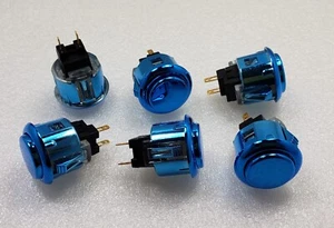 6 x Japan Sanwa Metallic Blue Start Buttons OBSJ-24-JB Video Arcade Parts - Picture 1 of 8