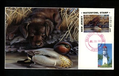 US FDC NJ New Jersey State Duck Stamp 2007 Choc Lab GW Teal decoy M Braun #11/27 - Image 1 of 4
