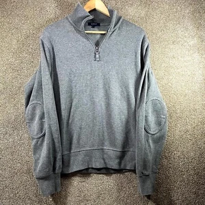 Gant Sweater Men Small Grey Cotton Quarter Zip Mock Neck Elbow Patch Long Sleeve - Picture 1 of 11