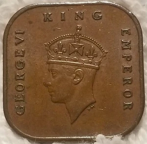 1945 King George VI Emperor 1 Cent Commissioners of Currency Malaya Square Coin - Picture 1 of 6