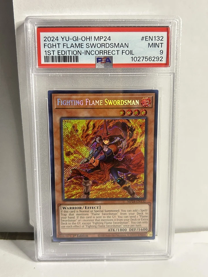 🔥 PSA 9 🔥 *Misprint* Incorrect Foil Fighting Flame Swordsman YuGiOh MP24-EN132 - Image 1 of 1