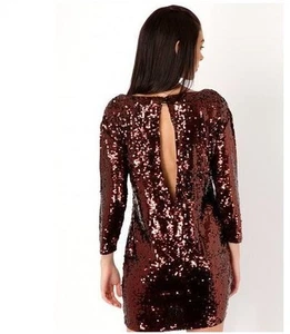 Embellished Sequin Sparkle Shinning Sleeves Dress  12/14 Brown - Picture 1 of 3