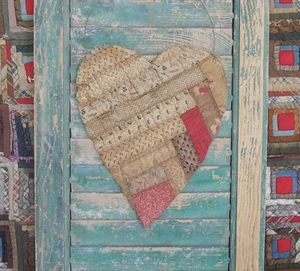 Large Primitive Rustic Tattered Heart made from Antique Quilt #8 - HANDMADE - Picture 1 of 5