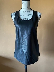Tibi Black Lamb Leather Sleeveless Tank Top Size 2 *flaw* - Picture 1 of 8