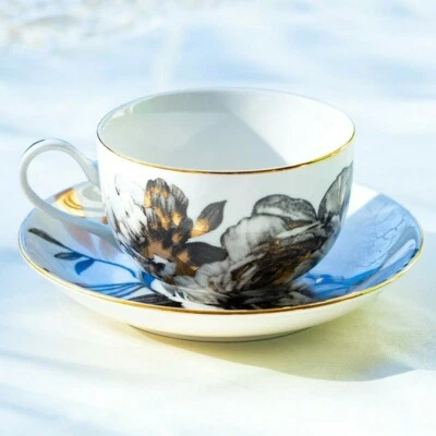 Grace Teaware Black Gold Peony Fine Porcelain Tea Cup and Saucer - Image 1 of 4