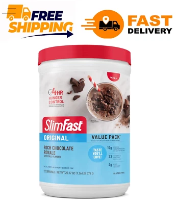 Polvo de reemplazo de comidas SlimFast, chocolate real rico original, 10 g de proteína Foto 1 de 4