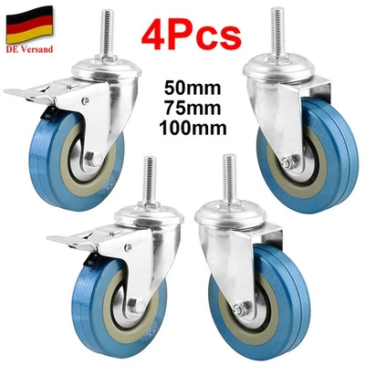 4 Stk Transportrollen Schwerlastrollen Lenkrolle mit Gewindestift Möbelrollen DE - Bild 1 von 4