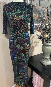 Farm Rio schwarzes Obstgarten Jerseykleid Midikleid Gr. S LESEN - Bild 1 von 9