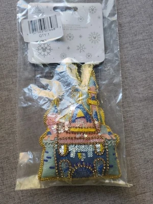 Disney Disneyland Sleeping Beauty Castle Beaded Christmas Fabric Ornament NEW - Image 1 of 4