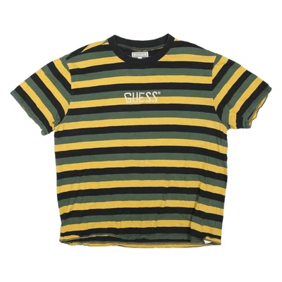 Camiseta moderna listrada amarela e verde masculina GUESS GG manga curta gola redonda - Imagem 1 de 4