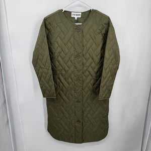 Steve Madden Coat Womens Small Olive Green Quilted Longline Button Front - Picture 1 of 9
