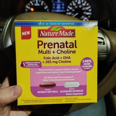Nature Made Prenatal Multi Choline Folic Acid DHA 60+60 Ct SEE PIC DATE Free📦✈️ - Image 1 of 4