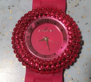 VIA NOVA HOT PINK 51mm BLING ANALOG WATCH STUDDED BEZEL CHIP ON CRYSTAL - Picture 1 of 17