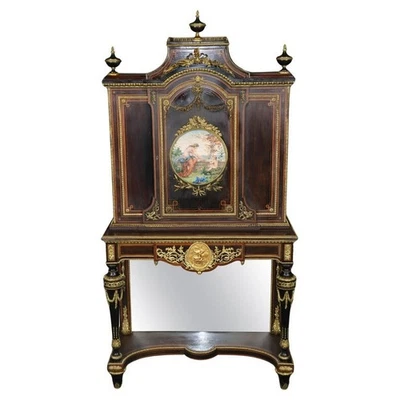 French Louis XVI style Ebonized & Bronze Cabinet w/ Porcelain Plaques Att Raulin - Image 1 of 4