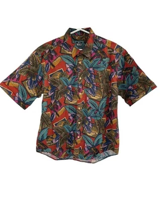 Camisa Woolrich De Colección Para Hombre Grande Roja Tropical Hoja de Palma Estampado de Hotel Años 90 Foto 1 de 4