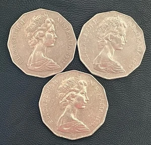 3x 50c Coins 1972 1973 1974 EF Bundle Mix Australian 50 Fifty Cent Coin XF - Picture 1 of 2