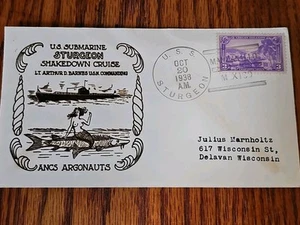 1938 USS STURGEON First Day Shakedown Cruise Postal Naval Cover Cachet Mermaid - Picture 1 of 6