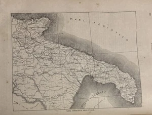 CARTA GEOGRAFICA - Le Puglie - Puglia. antica xilografia 1891 Palmiro PREMOLI - Foto 1 di 8