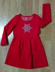 Gymboree Red Christmas Snowflake Long Sleeve Girls Dress 5-6 - Picture 1 of 9