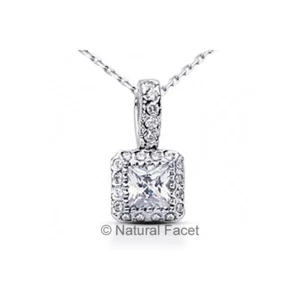 0.84ct J/SI3/Ideal Princess Real Diamonds 14k Gold Bezel Halo Fine Pendant 7.9mm - Picture 1 of 6