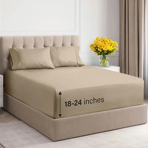 Extra Deep Pockets 400 Thread Count 100% Cotton 4 Piece King Size Bedding Sheet - Picture 1 of 6