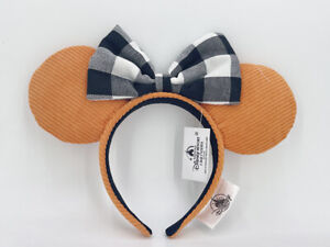 Ears Black White Check Orange Corduroy Headband 2021 Disney Parks Halloween