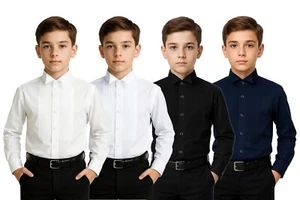 Camisa de boda formal plisada con puños ajustados cuello clásico para niños - Imagen 1 de 13