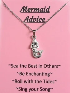 New Antique Silver Mermaid Charm Pendant Necklace 16 or 18" Chain w/ Advice Card - Picture 1 of 6