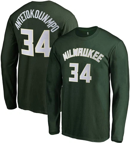 NBA Giannis Antetokounmpo Green Long Sleeve Name & Number Youth 8-20 Shirt (IR) Cover