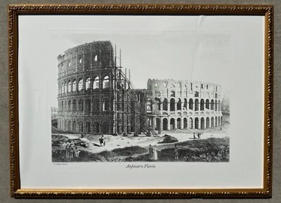 Rare Vintage Architectural Framed Print Engraving Rome Colosseum Italy G Balzar - Image 1 of 4