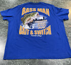 T-shirt graphique bleu Bait & Switch Tackle Shop Bass Man Bass pêche taille 2XL