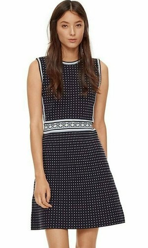 Abito senza maniche Tory Burch Med blu navy mini punto geografico cotone lavorato a maglia XL $395