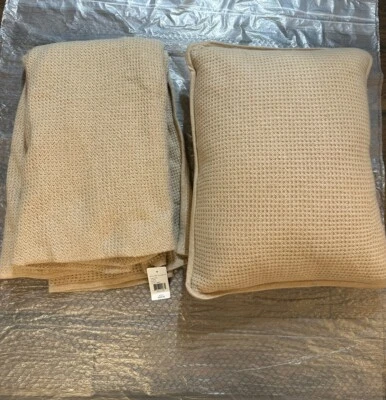 New Ralph Lauren Pique Heather Camel 100% Cashmere Throw Blanket & Pillow $715 - Image 1 of 4