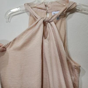Veronica M Neckholder Top Small Criss Cross Neck gesmokte Taille Satin gold beige hellbraun - Bild 1 von 7