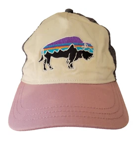 Cappello camionista Patagonia berretto snapback bisonte bufalo logo patch colorblock rosa grigio - Foto 1 di 12