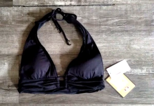 NEW $85.-Juicy Couture Medium BlACK Halter Bikini Swimsuit Top Chiffon  M - Picture 1 of 7