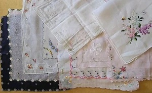 10 Antique Embroidery Roses Pansy Violets Wedding Cotton Handkerchiefs - Picture 1 of 19