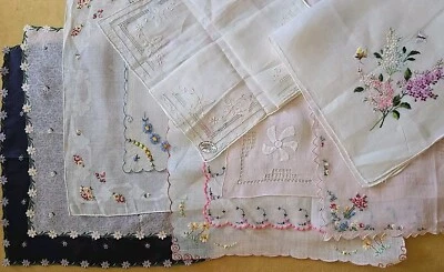 10 pañuelos antiguos bordados rosas violetas boda algodón Foto 1 de 4
