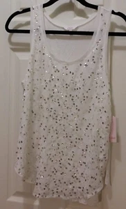 Candie's Embellished Allover Sequined Made to Sparkle Marshmallow Tank LARGE NWT - Picture 1 of 10
