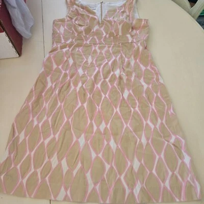TRINA TURK 232230 PINK/TAN SLEEVELSS LINED REAR ZIP DRESS WOMENS SIZE 6 SUNDRESS - Image 1 of 4