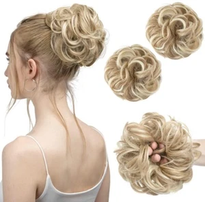 SARLA 2PCS Messy Hair Bun Hair Pieces Wavy Curly Synthetic Updo Fake Scrunchi... - Picture 1 of 7