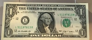 US $1 Dollar Bill 2003 L Series Serial Number L51197814R Uncirculated MINT - Picture 1 of 2