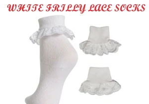 3,6,12 PAIRS GIRLS SCHOOL COTTON LACE SOCKS FRILLY LACE ANKLE SOCKS ALL SIZES - Picture 1 of 2
