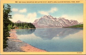 Red Eagle Mountain Montana St. Mary's Lake Vintage Linen Postcard Unposted B1 - Picture 1 of 2